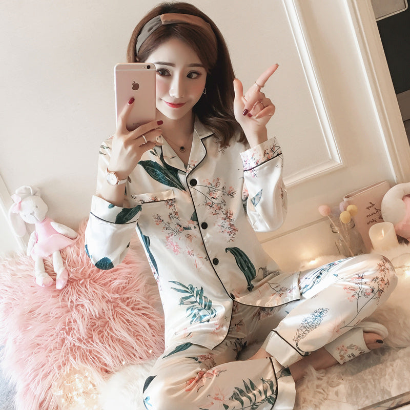 Autumn ice silk thin long sleeve home wear