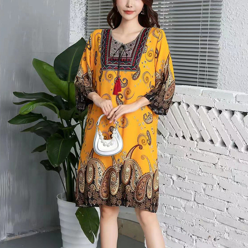 Cotton Silk Floral Dress Vintage Women's Clothing