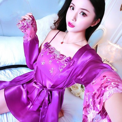 Women's long sleeve silk nightdress