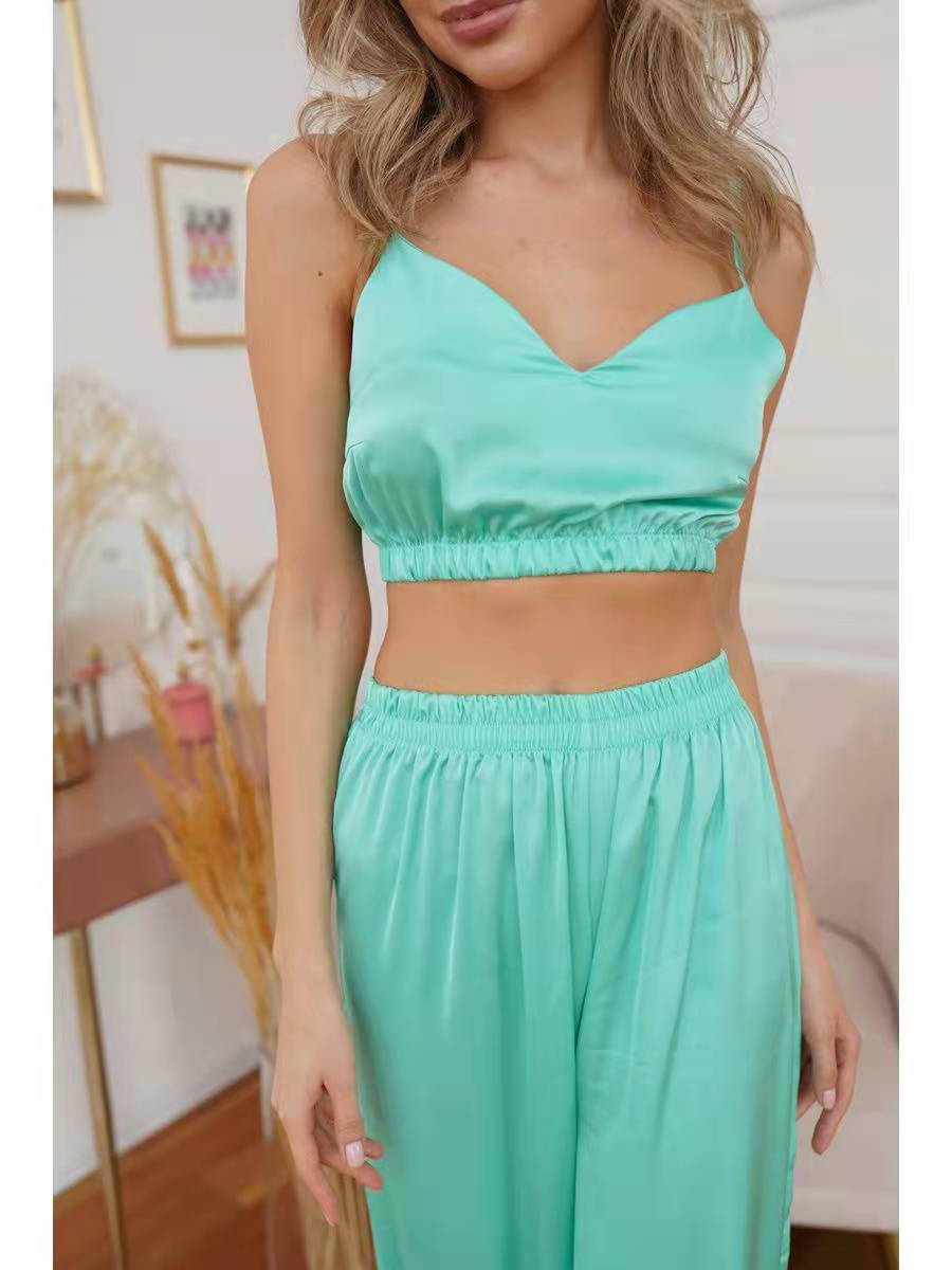 Women's Sexy Ice Silk Solid Color Pajamas