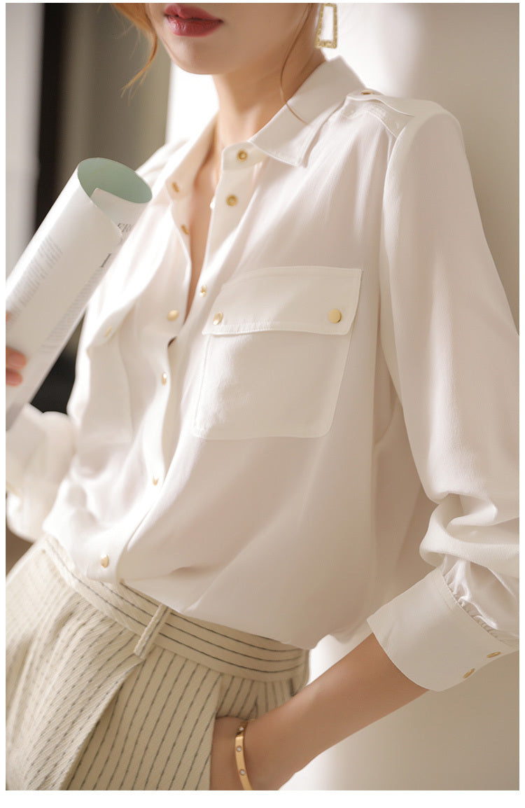 Women's Long-sleeved Solid Color Silk Shirt