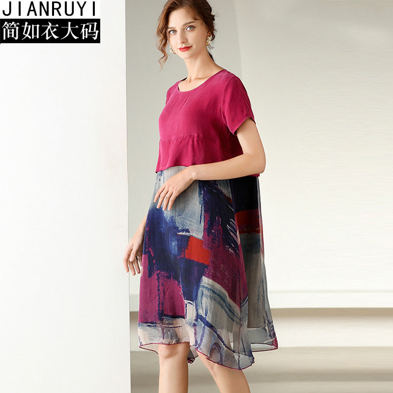 Plus Size Fashion Slimming Summer Silk Dress