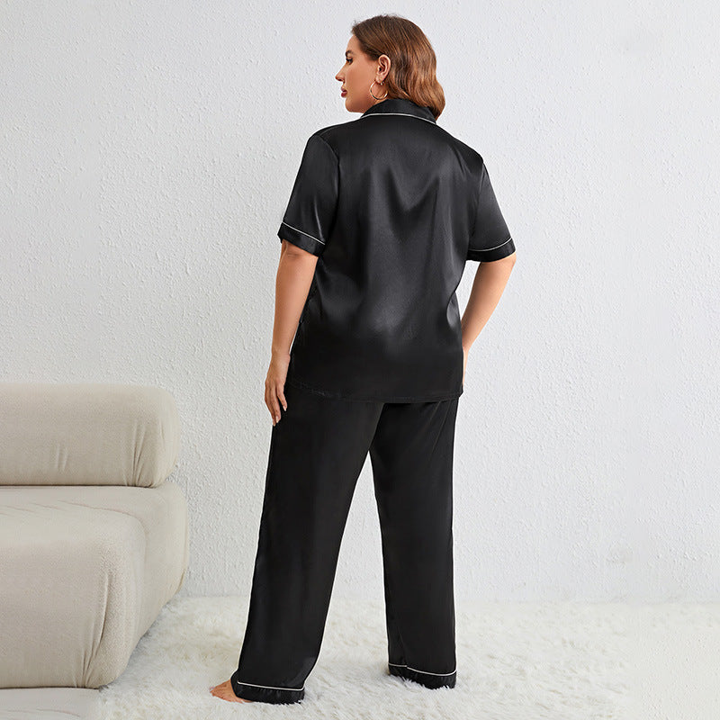 Summer Artificial Silk Plus Size Fashion Casual Shirt Pajamas Suit