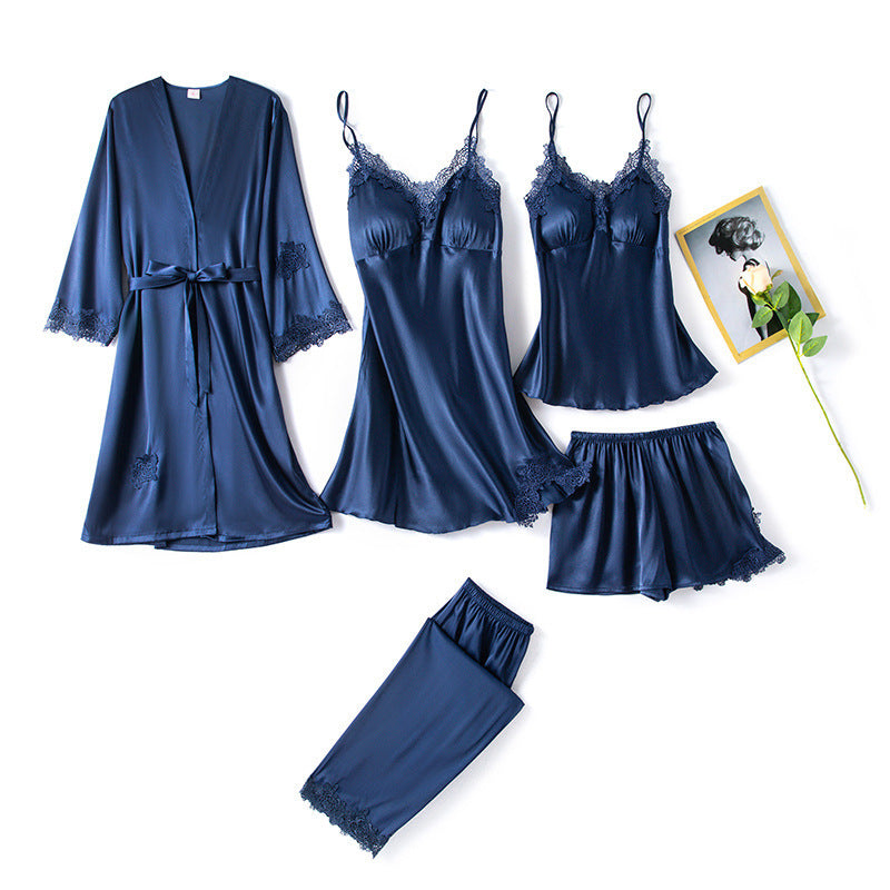 Summer Ice Silk Ladies Nightgown With Chest Pad