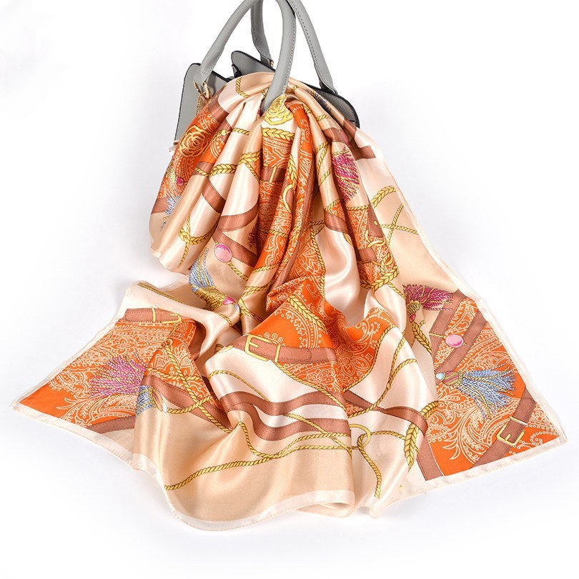 Wild Western Style Plain Crepe Satin Square Silk Scarf