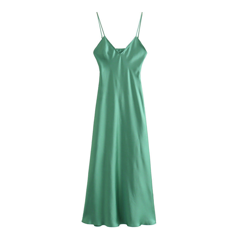 Women's Fashion Casual Silk Satin Sling Dress