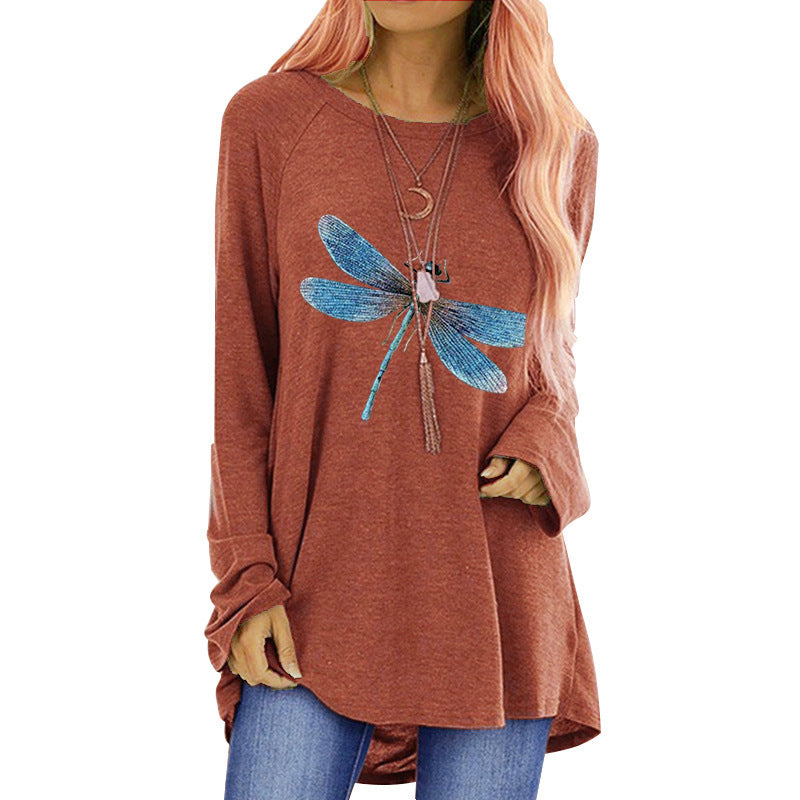 Loose Round Neck Long Sleeve T-shirt For Women