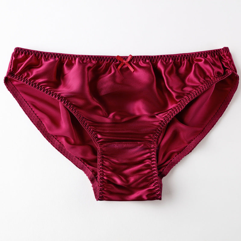 Women's Simple Small Bowknot Solid Color Silk Briefs
