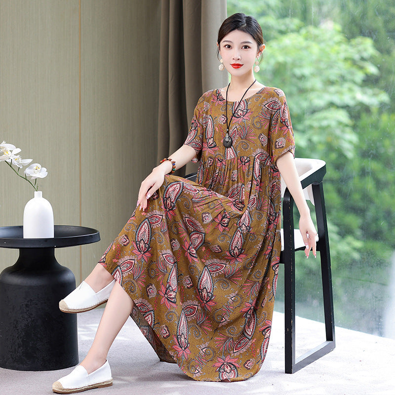 High End Floral Cotton Silk Dress For Women