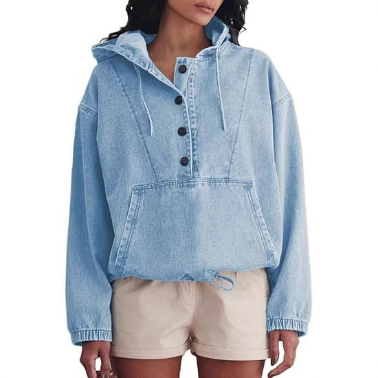 DenimHaven Button Hoodie Pullover