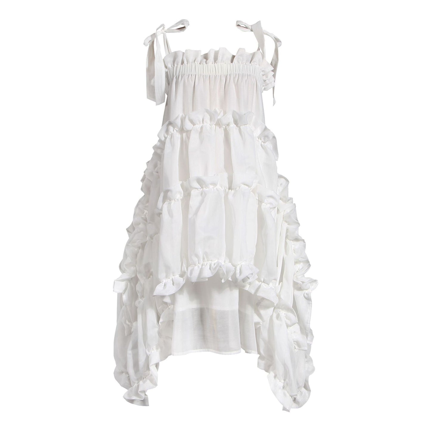 Niche Dark Artificial Silk Irregular Pleated Lace Sling Dress