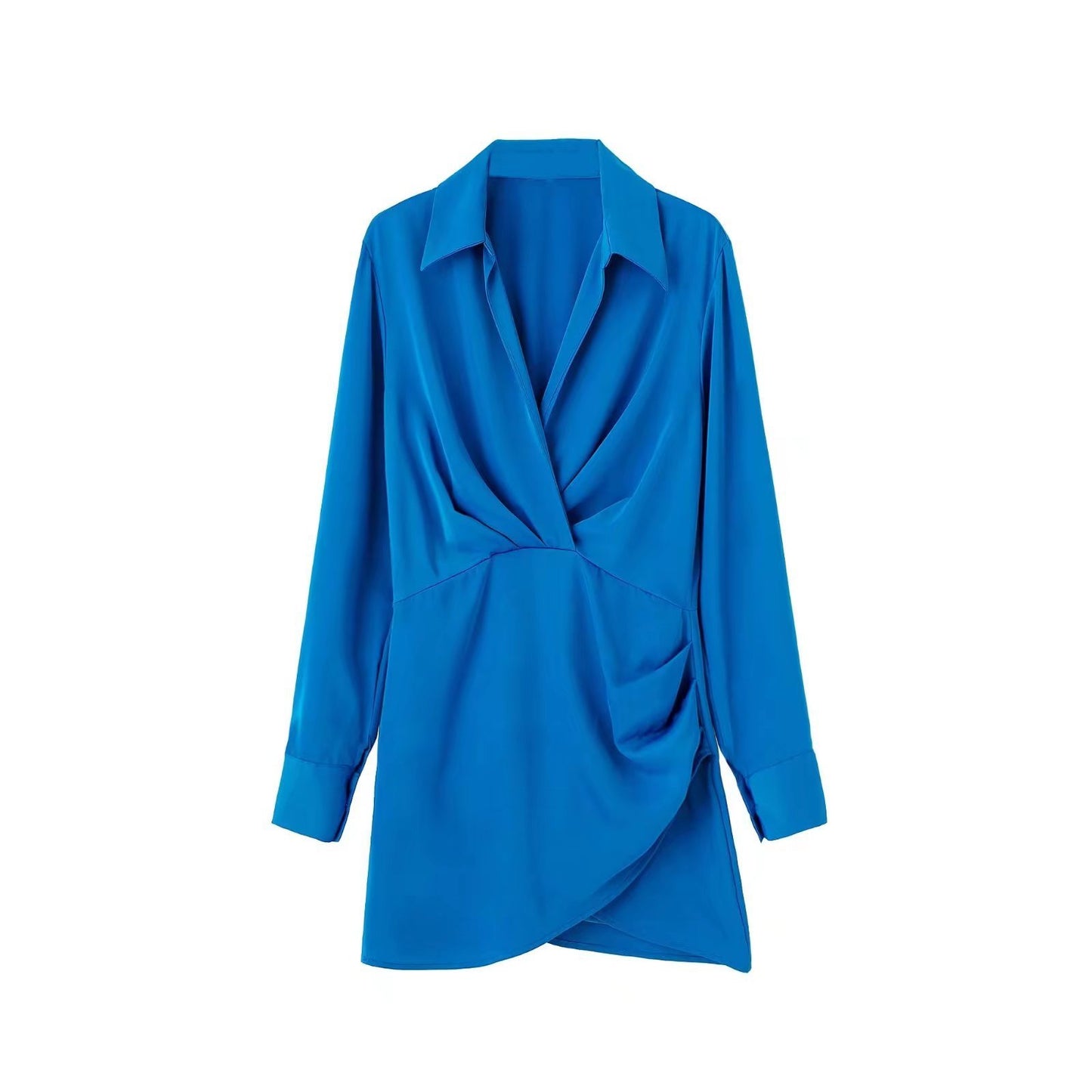 European And American Style Silk Satin Texture Waist Shirt Dress