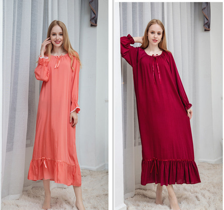 Women's Loose Breathable Long Sleeve Cotton Silk Homewear Nightdress