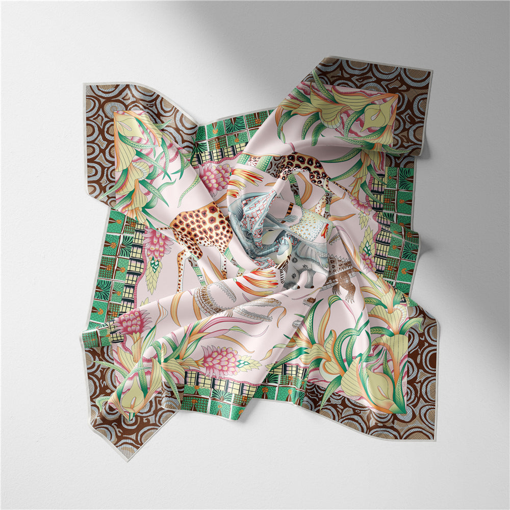 Women's Fashion Print Square Silk Scarf