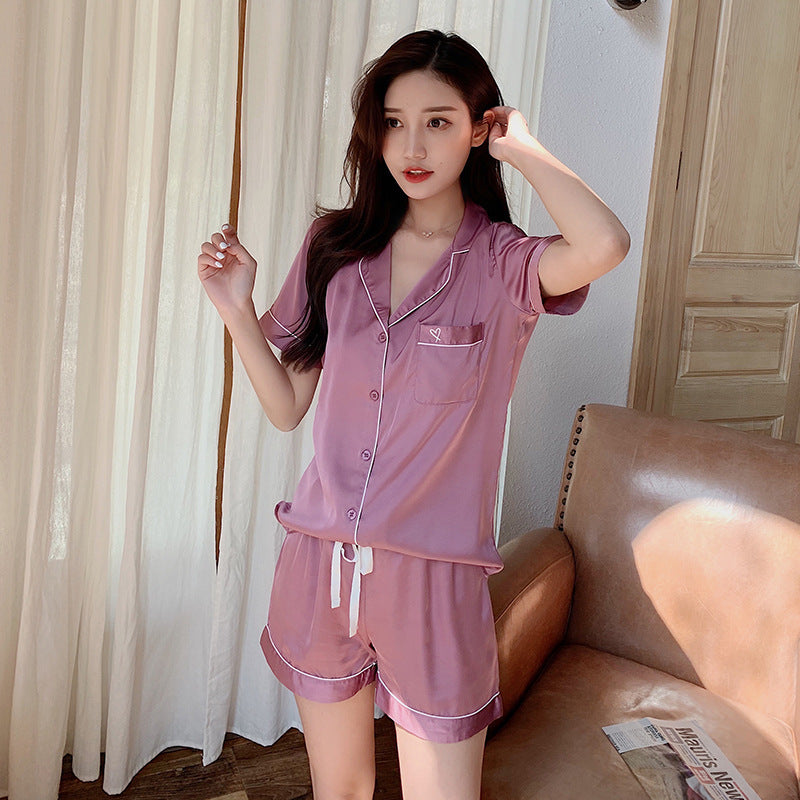 Silk Ladies Pajamas Sleeve Shorts Suit Homewear