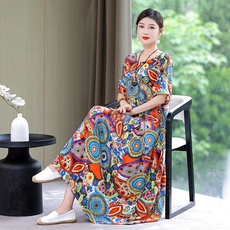High End Floral Cotton Silk Dress For Women