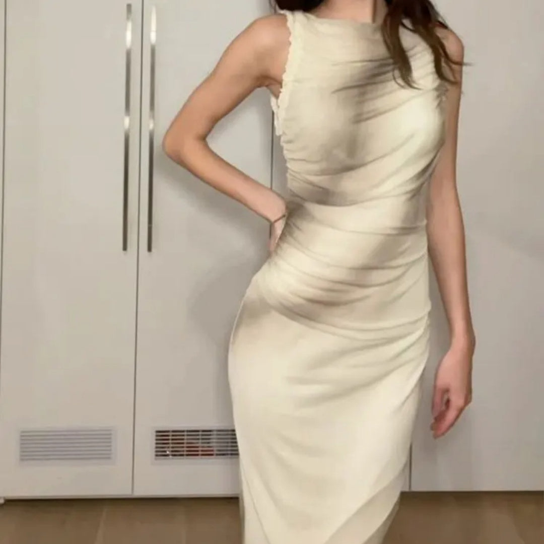 Laminated Decoration Silk Net Printing Dress