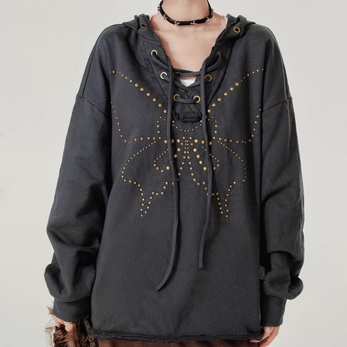 VintaLace Rivet Hooded Sweater