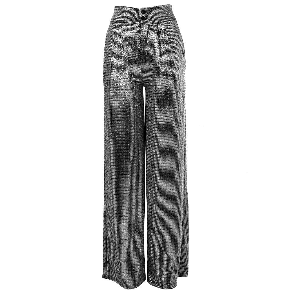Bright silk sexy high waist wide-leg pants