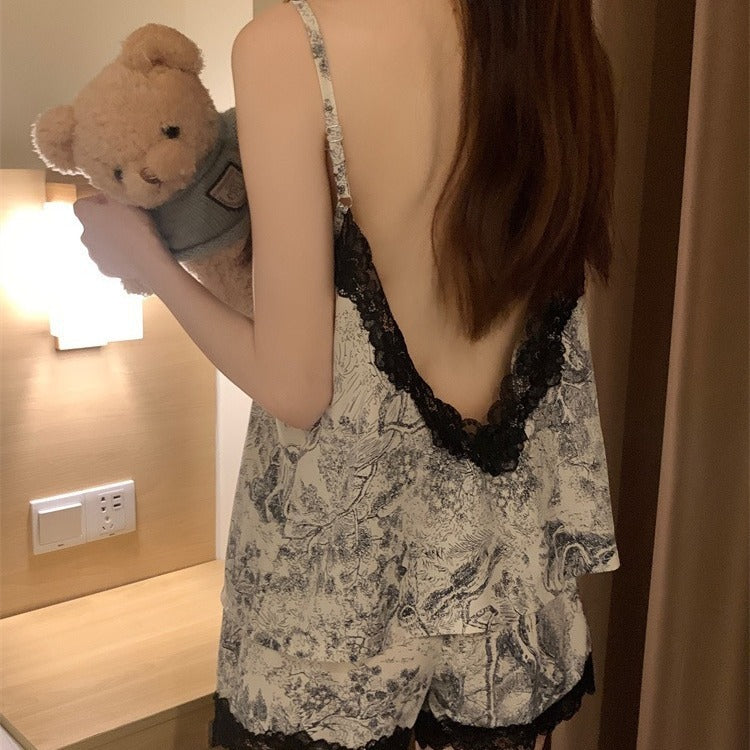 Women's Summer Ice Silk Vest Shorts Pajamas Suit