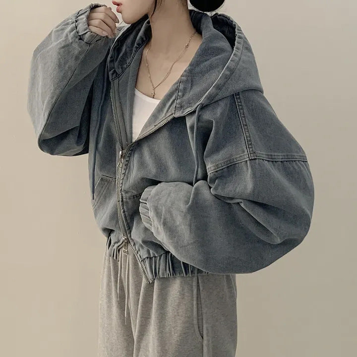 Denim Grace Retro Hooded Coat
