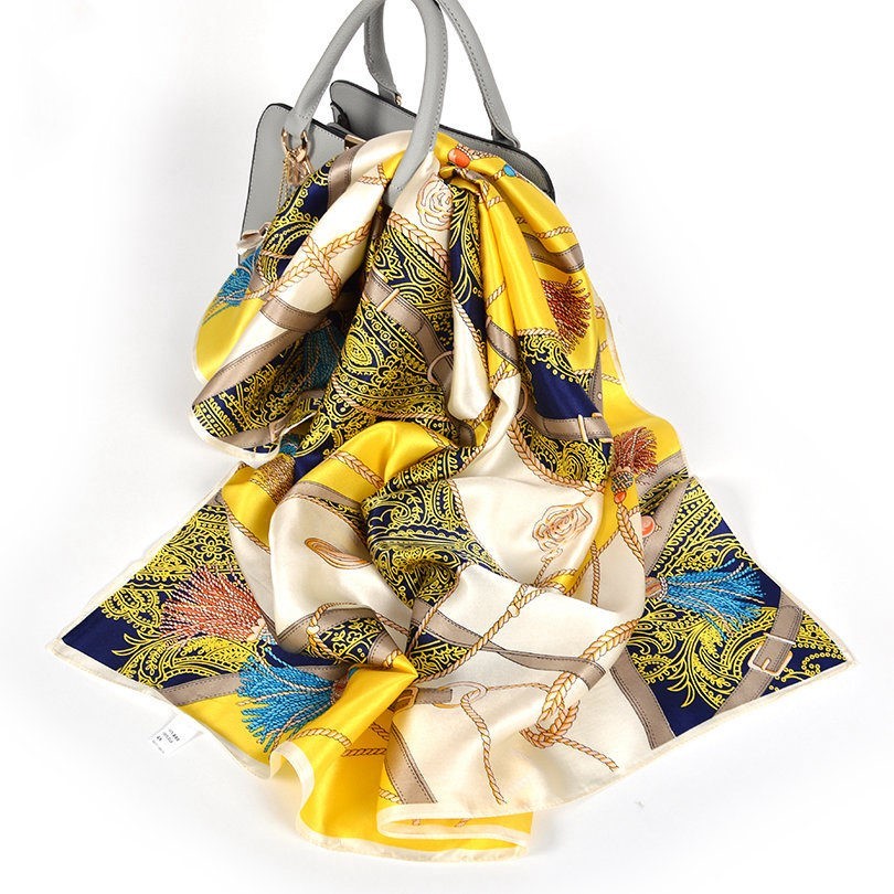 Wild Western Style Plain Crepe Satin Square Silk Scarf