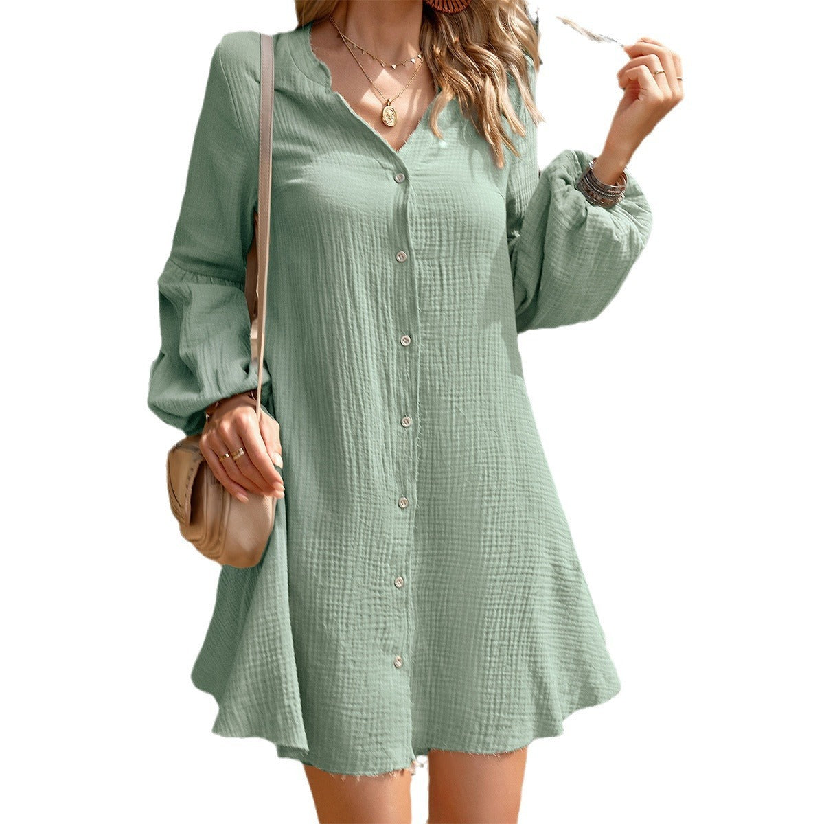 ArdenLuxe Puff Sleeve Cardigan Dress