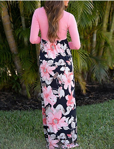 Round neck nine-quarter sleeve milk silk print dress