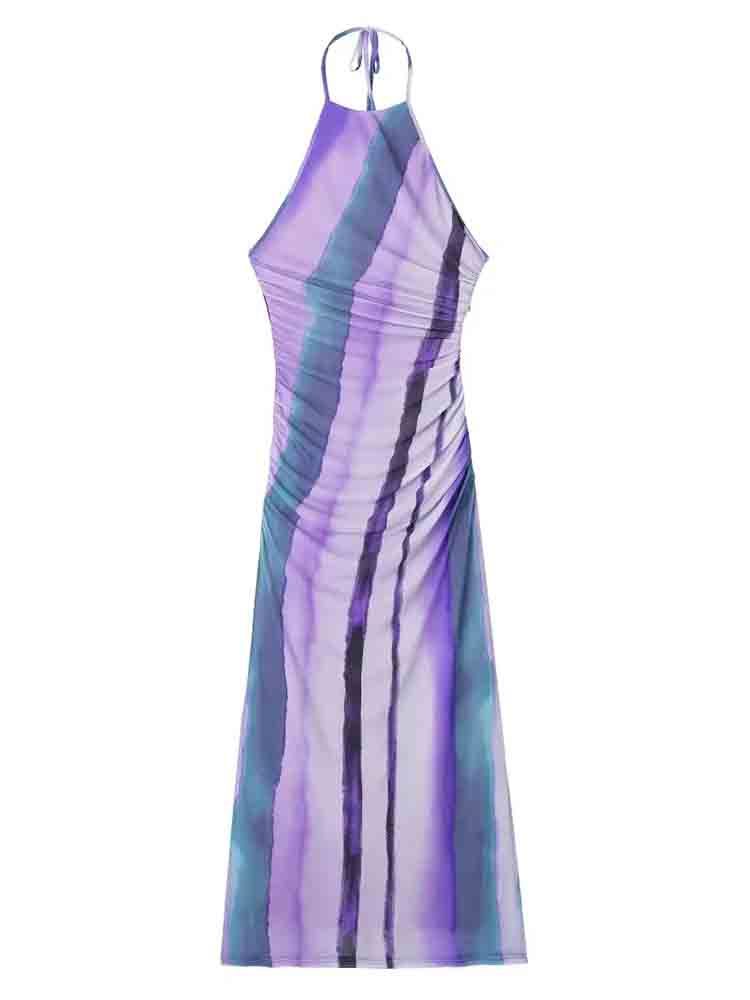 Women's Printed Silk Mesh Midi Dress