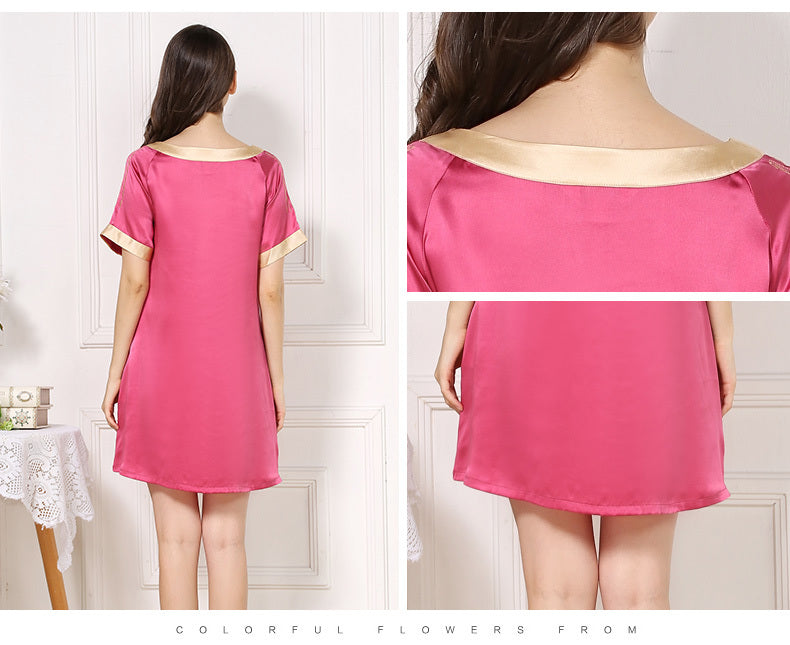 Fashionable And Simple Women's Short-sleeved Silk Pajamas
