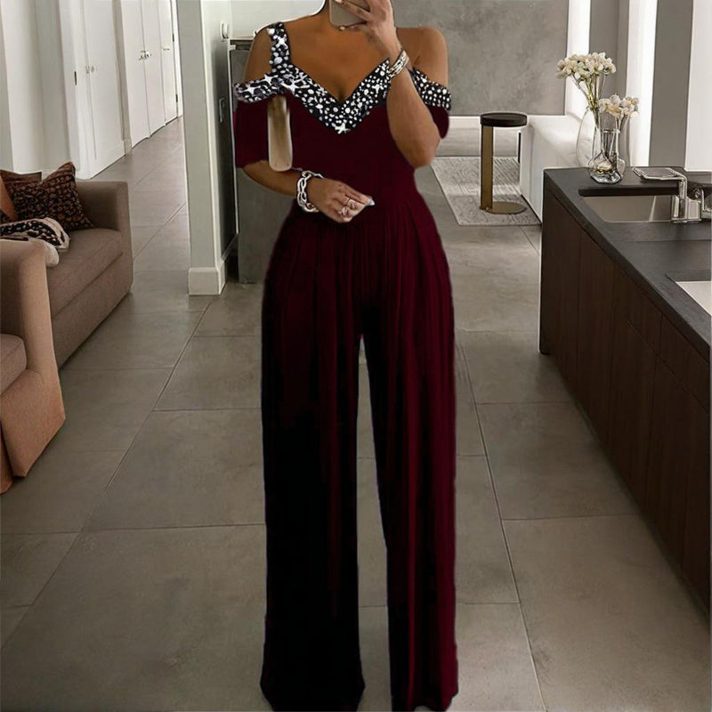 GlamVerve Rhinestone V-Neck Jumpsuit