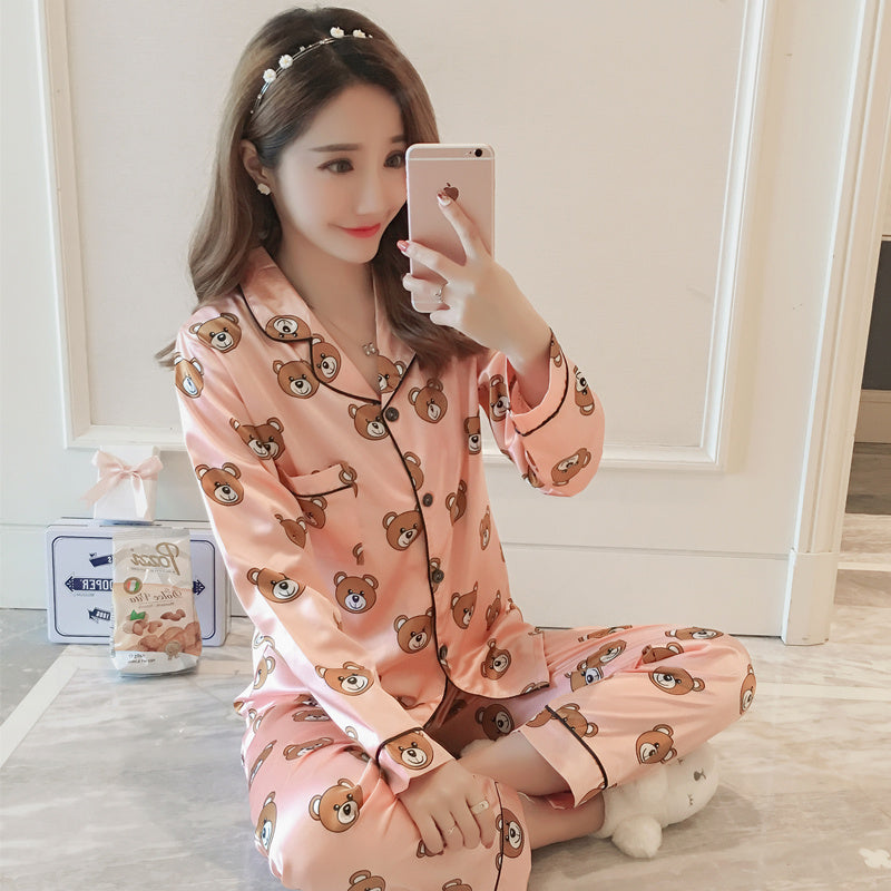 Autumn ice silk thin long sleeve home wear