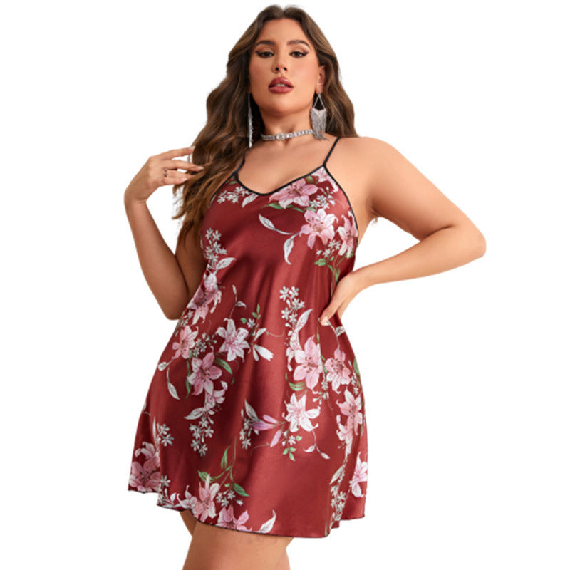 Women's Casual Pajamas Ice Silk Backless Nightdress