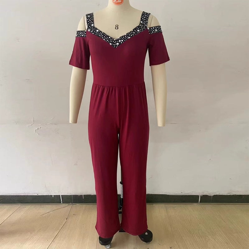 GlamVerve Rhinestone V-Neck Jumpsuit