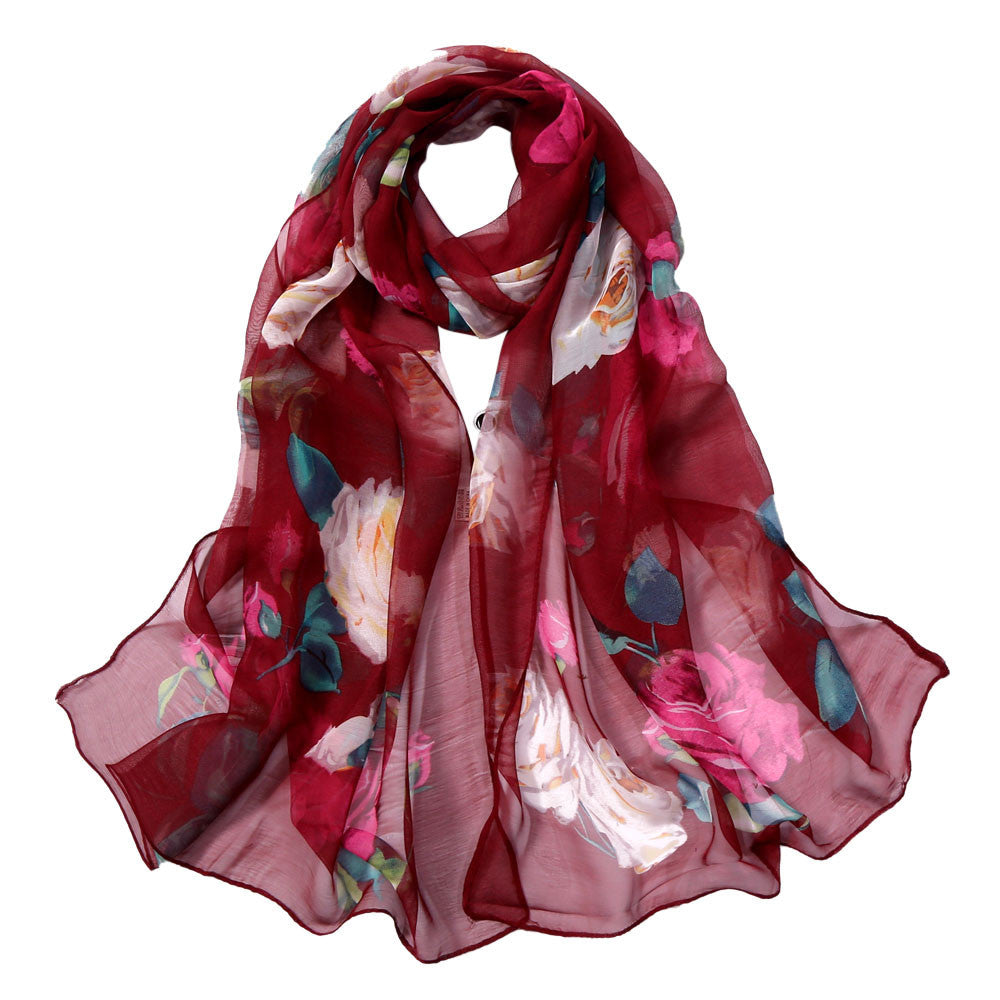 Women's Rose Pattern Sunscreen Silk Scarf