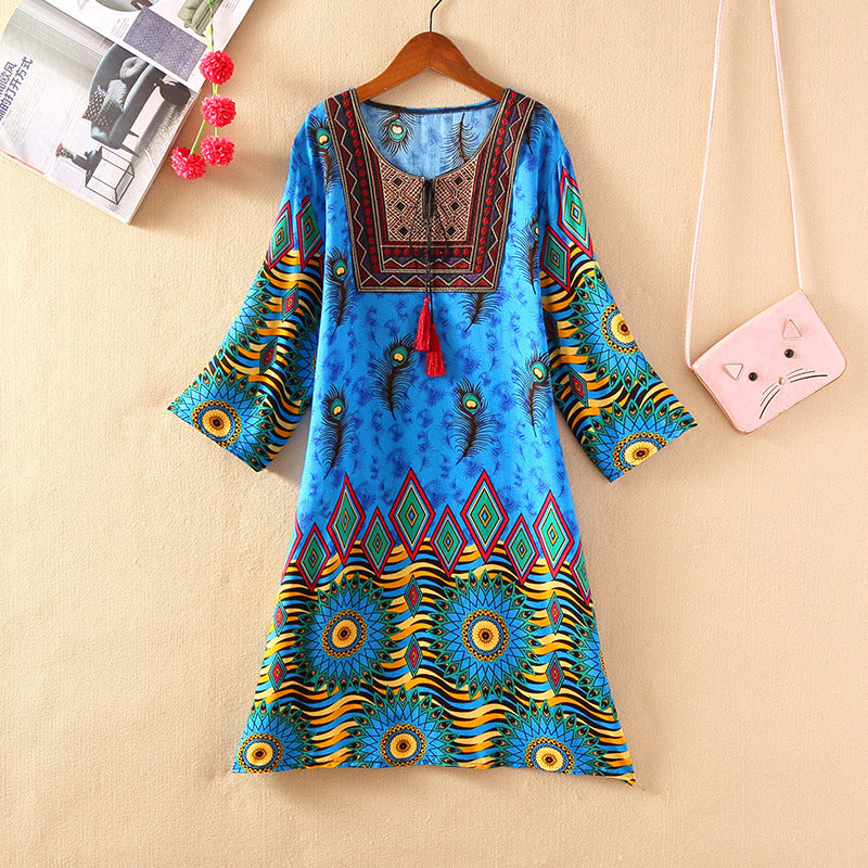 Cotton Silk Floral Dress Vintage Women's Clothing