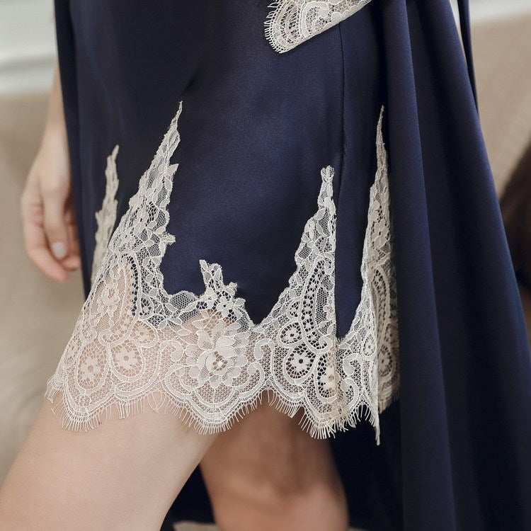 Women's Silk Nightgown Lace Suspenders