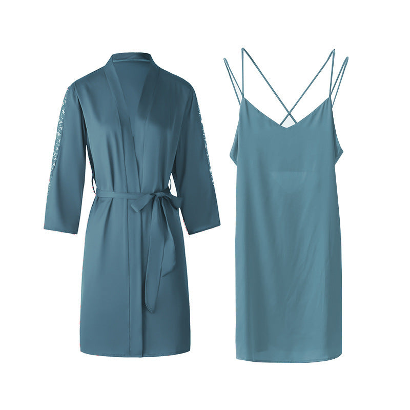 Two-piece Set Of Hot Suspender Nightdress Silk Loungewear