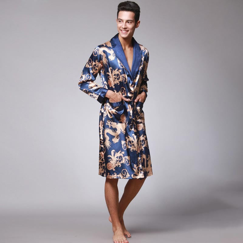 Fashion Silk Ice Silk Long Sleeve Men's Pajamas