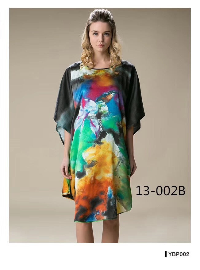 Inkjet Bat Shirt Women's Spring And Summer Home Service New Style Silk Silk Pajamas Nightdress Loose