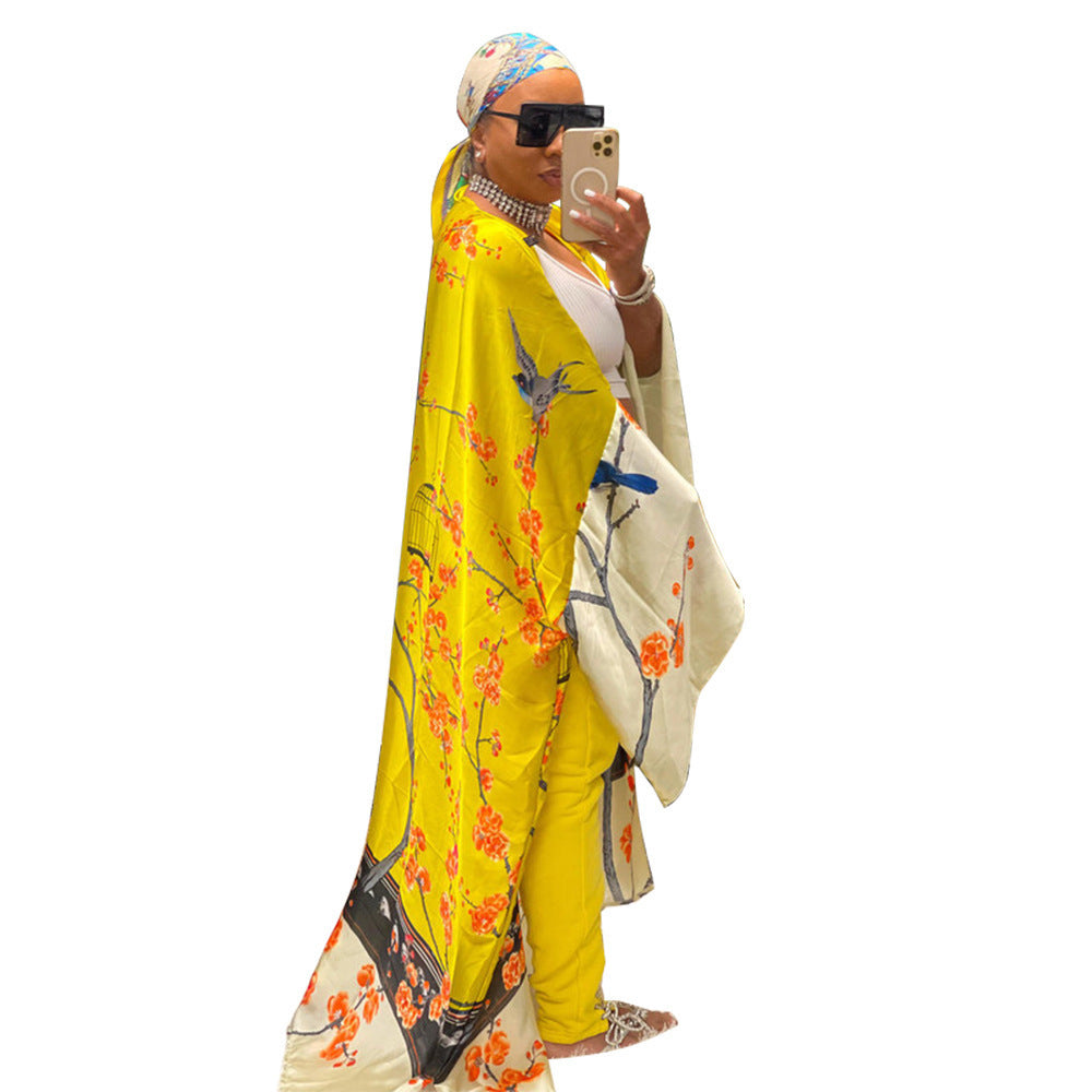Cardigan Outer Wear Silk Printing Fashion Casual Cloak