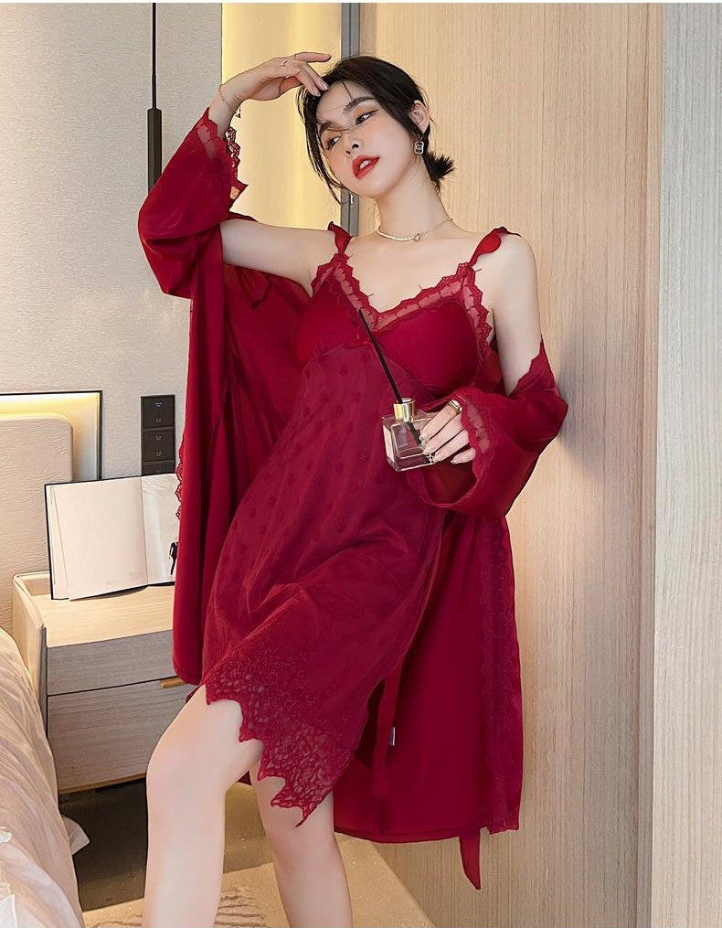 Two-piece Nightgown With Ice Silk Sling Skirt