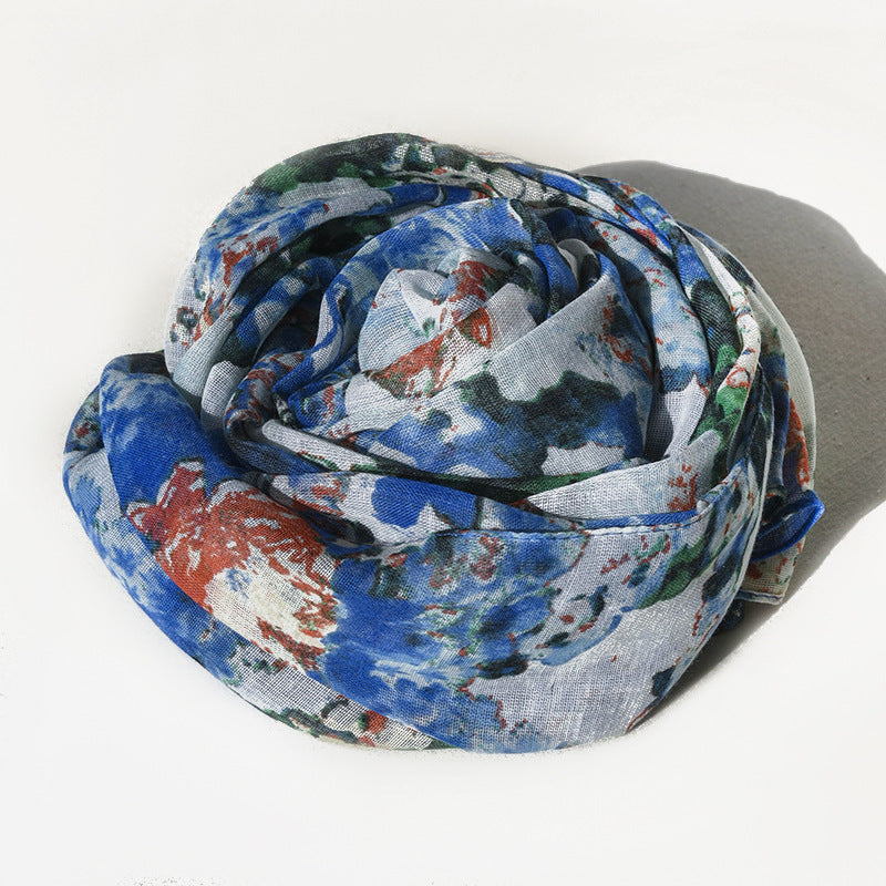 Classic Floral Silk Scarf Imitated Silk Scarves Fashion Casual Shawl Outdoor