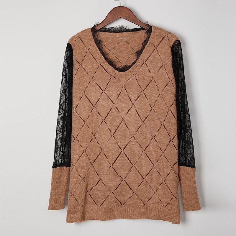 LaceWhisper V-Neck Knit Top