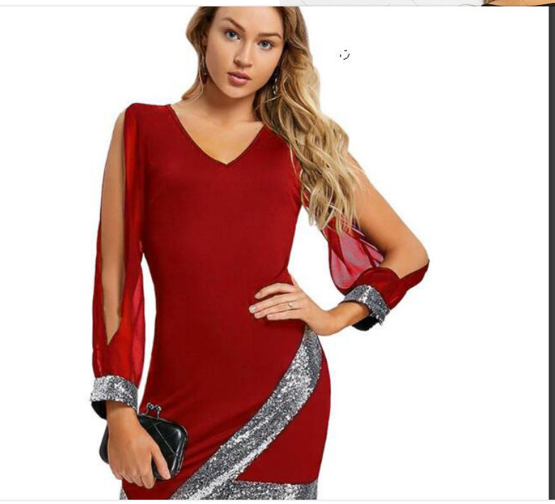 Women's Milk Silk Hollow-out Sleeve Stitching Dress