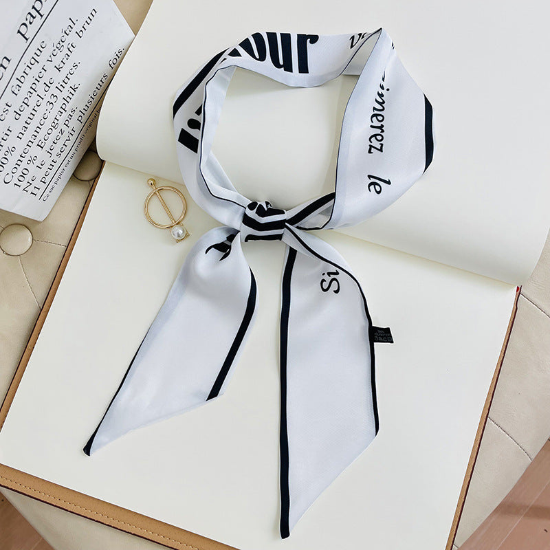 Double-sided Small Streamer Women Long Silk Scarf