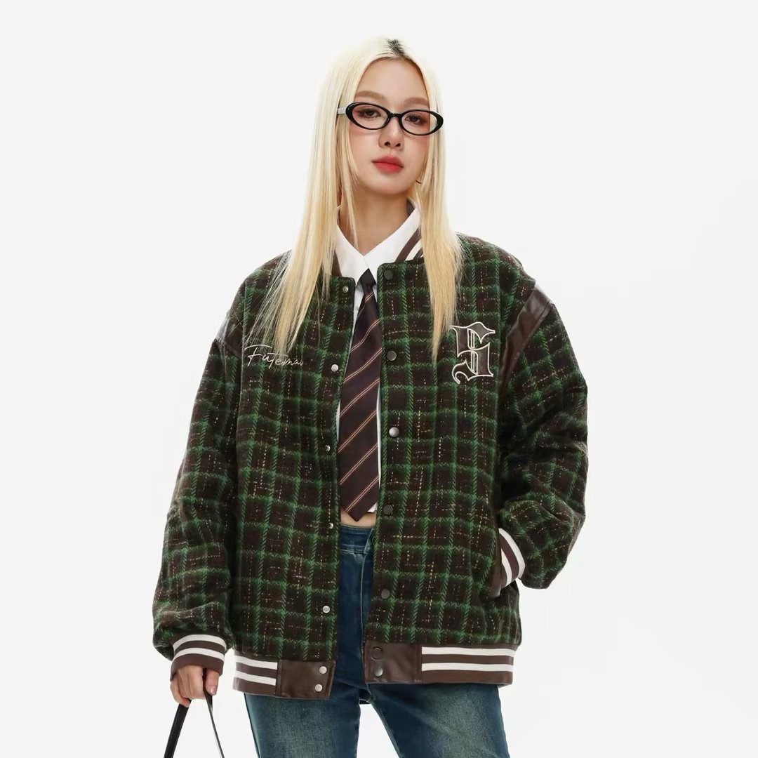 Autumn Crest Plaid Baseball Coat