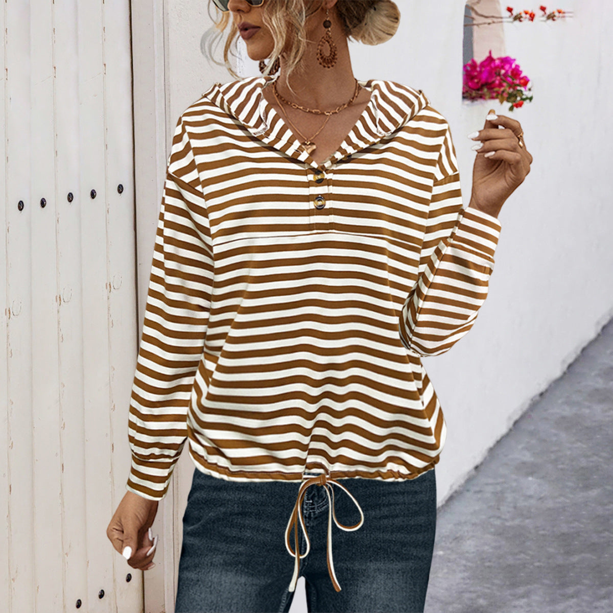 CozyStrive Striped Hooded Sweater