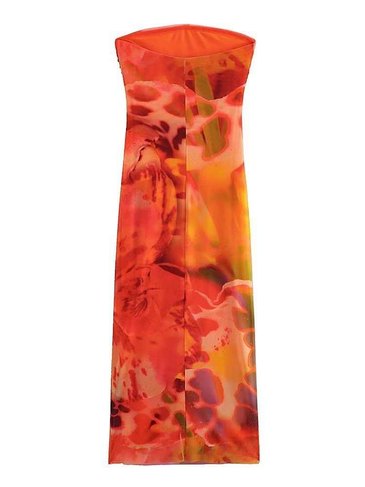 Women's Printed Silk Net Tube Top Dress