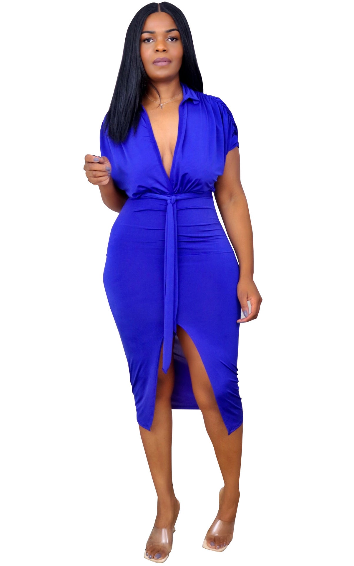 New Women's Milk Silk Skirt V-neck Irregular Dress